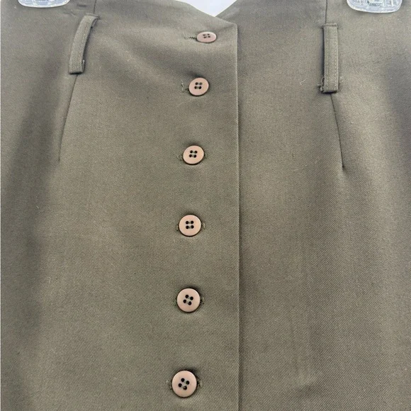 Vintage 90s Olive Green Button Front Midi Skirt High Waist Tailored Minimalist - Picture 15 of 15